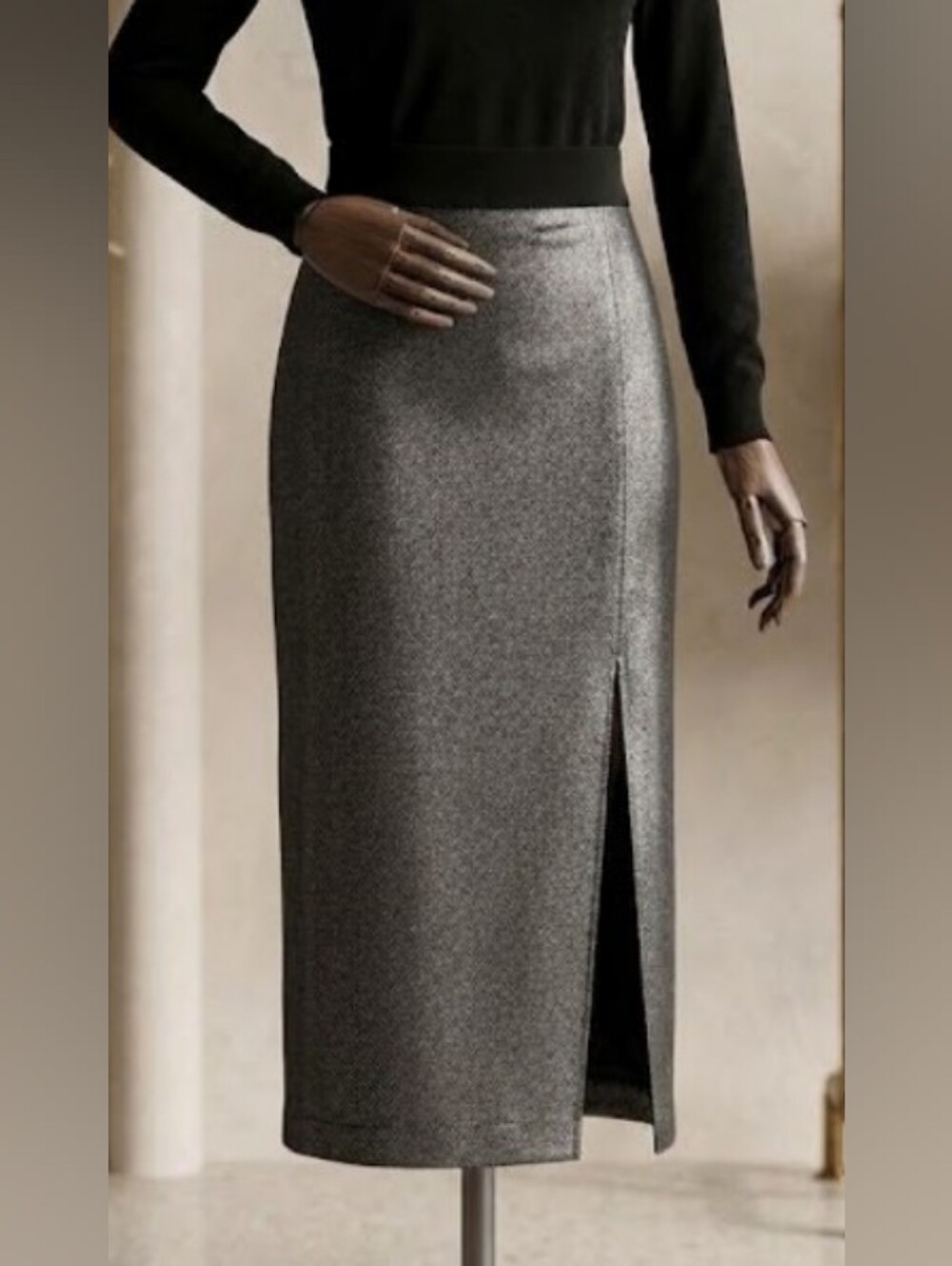 Free People Charcoal Sequin Midi Pencil Skirt W/ Side Slit (M) Chic Event Party